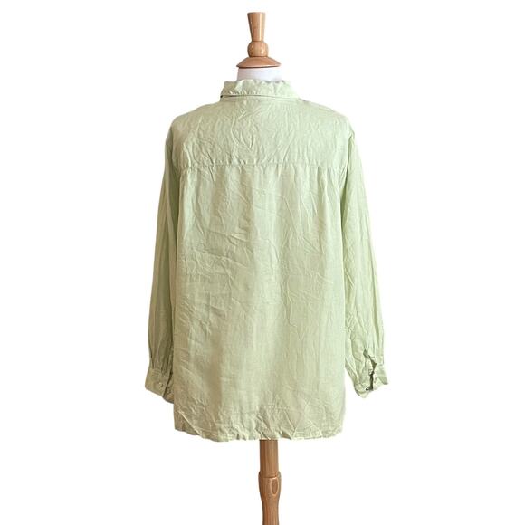 August Max Woman Light Green Linen Long Sleeve Button Down Shirt,Size 1X - Picture 4 of 11